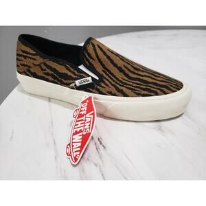 NEW Vans Zebra Woven Tiger Print Slip On SF Brown Sneaker SIZE MENS 9 Women 10.5